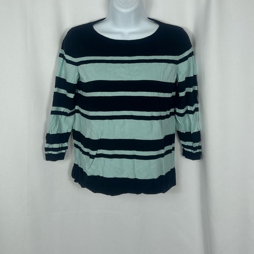 Talbots navy/sea foam blue Striped 3/4 sleeve pullover Sweater SP